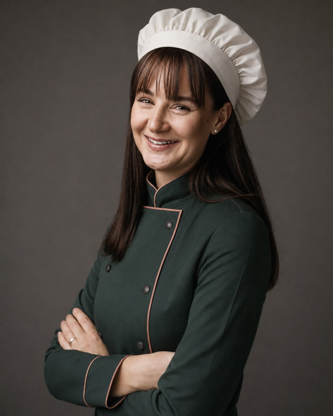Sabina Björk i kockkläder och vit kockmössa